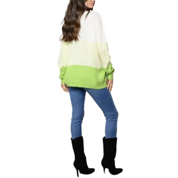 Free As A Bird Cream Green Colorblock Long Sleeve Cable Knit Sweater NIB Size M - Picture 3 of 8